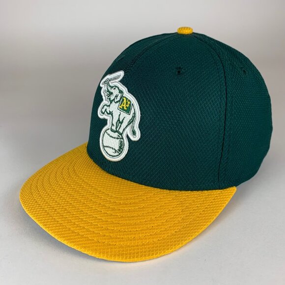 Oakland Athletics MLB Green Gold New Era 59Fifty Elephant Logo Fitted Hat 7 3/8 - Picture 1 of 5